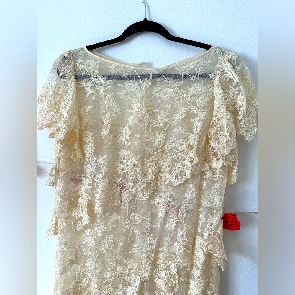 Vintage Cream Lace Ruffle Dress M L - Picture 3 of 10